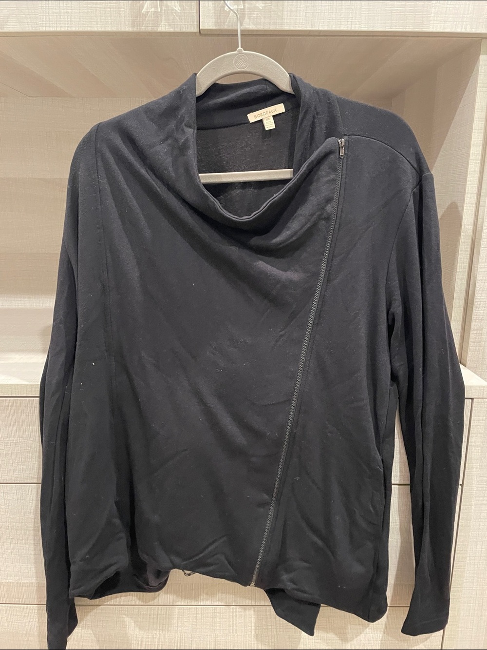 Bordeaux Black Asymmetric Zip Cowl-Neck Sweater